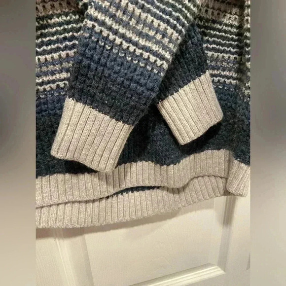 L.L. Bean Merino Wool Blend Blue Striped Cowl Neck Waffle Knit Pullover Size XS - Picture 3 of 10